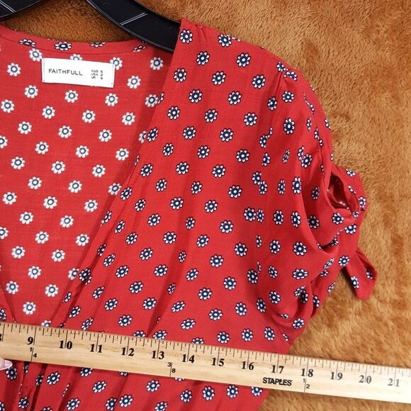 FAITHFULL THE BRAND Romper Womens Size 2 Red Floral Playsuit Belted Flowy CUSCO - Picture 8 of 10